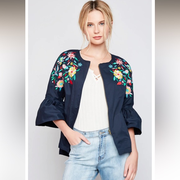 Womens Flower Embroidered Jacket - Picture 5 of 8